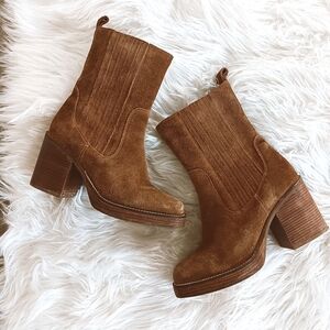 Revolve Seychelles Sweet Escape Brown Suede Leather Platform Wooden Heel Boots
